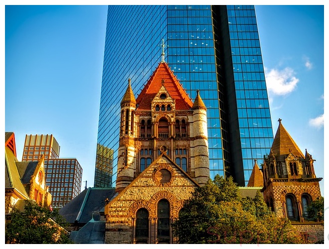 old Boston church and new building