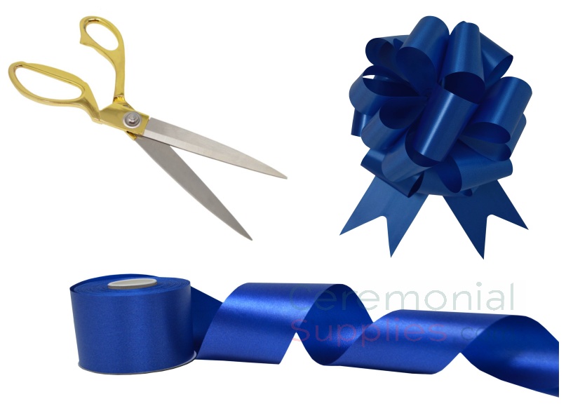 cobalt blue ribbon with ceremonial scissors