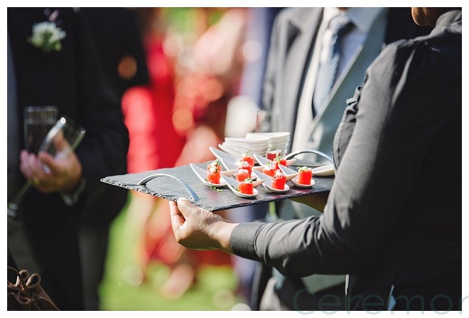 holding a tray of food