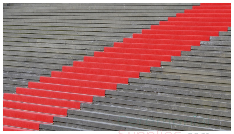 red carpet runner on large steps