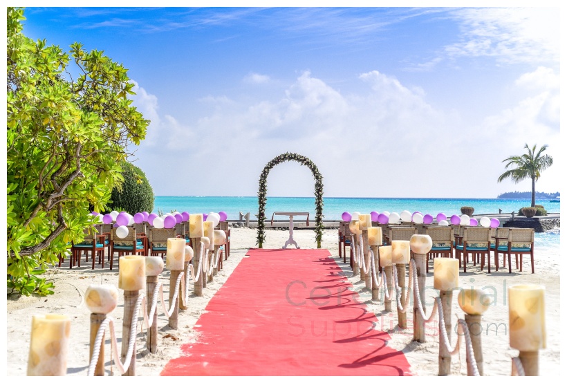 red carpet sand beach wedding