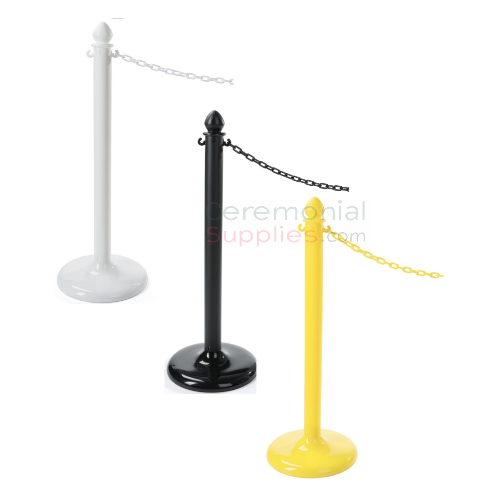 white black and yellow plastic stanchions