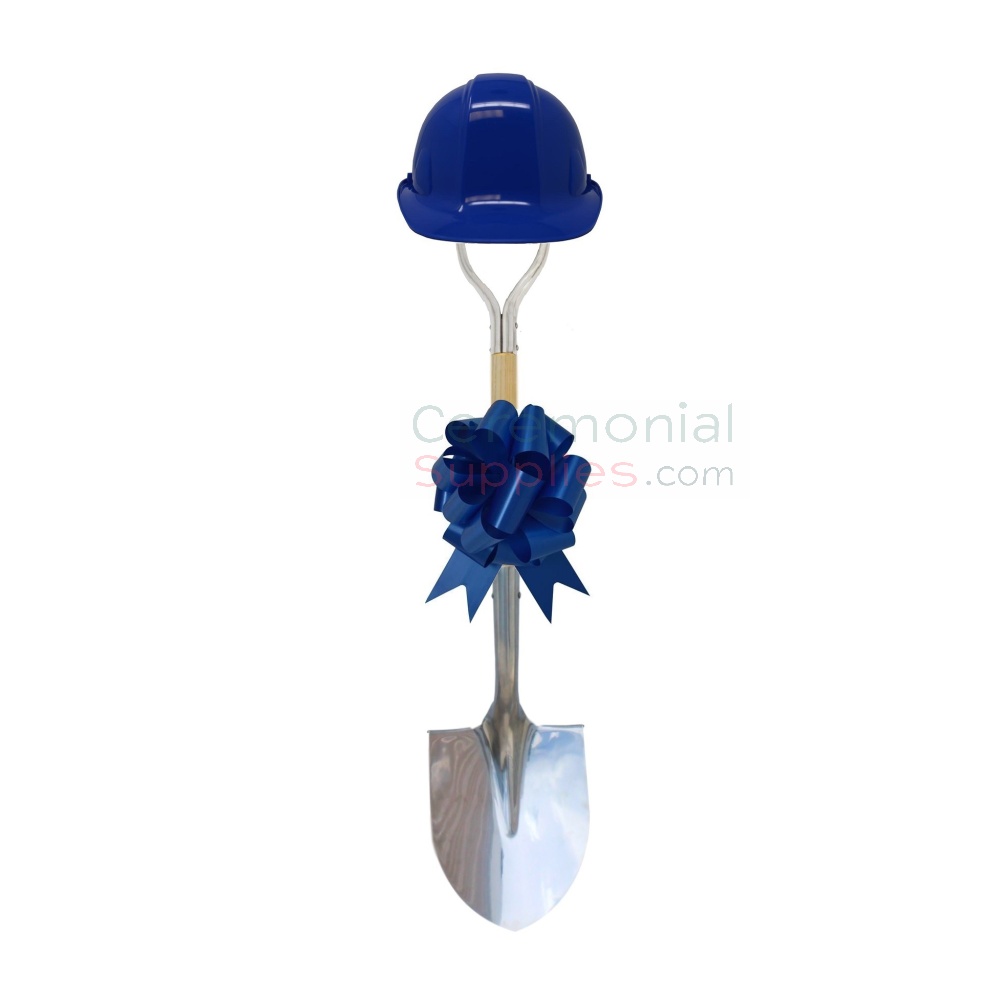 shovel with ribbon and hard hat