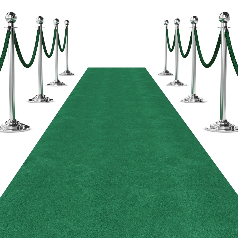 green aisle runner and stanchions