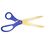 Ceremonial golden scissors with blue handles.