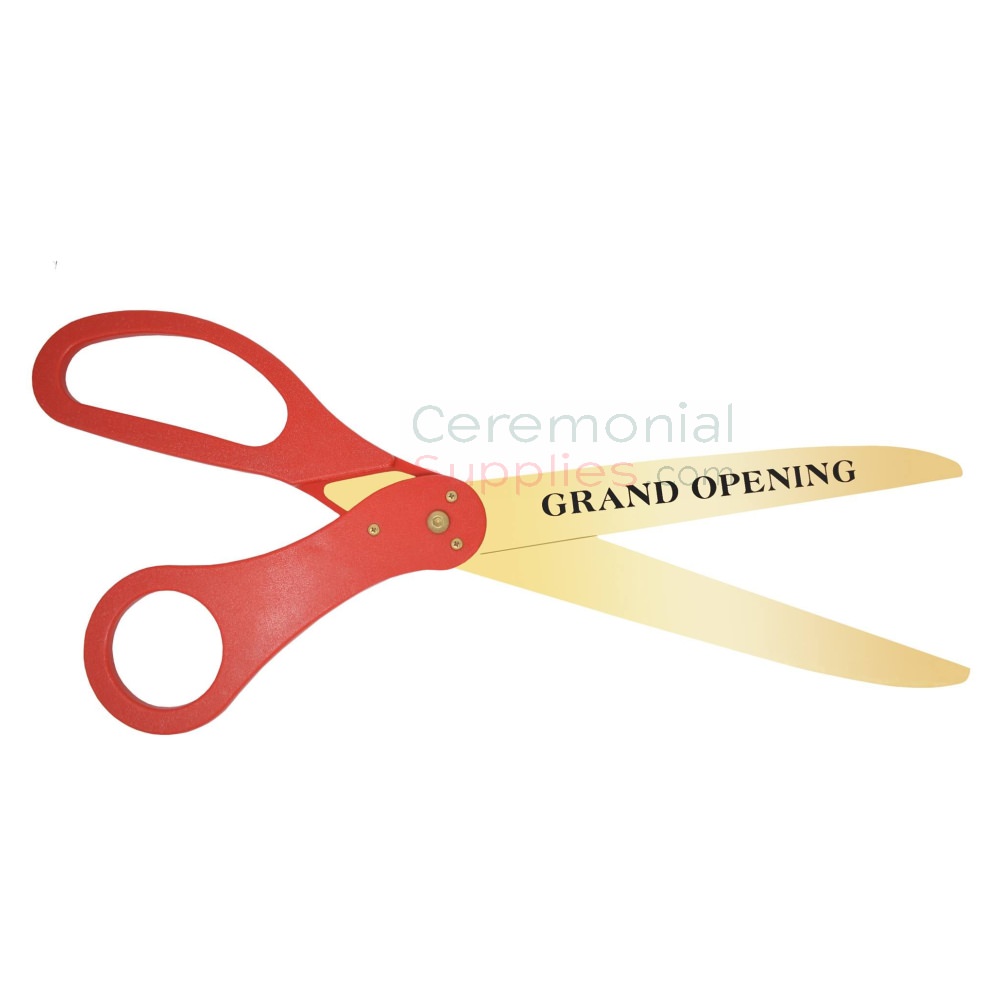 red handle and gold blade printed giant scissors