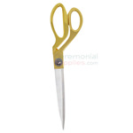 Vertical view of Golden Handle Stainless Steel Ceremonial Scissors with blade pointed downward.
