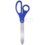 Closed pose of royal blue ribbon cutting scissors.