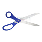 Open blades of royal blue ribbon cutting scissors.