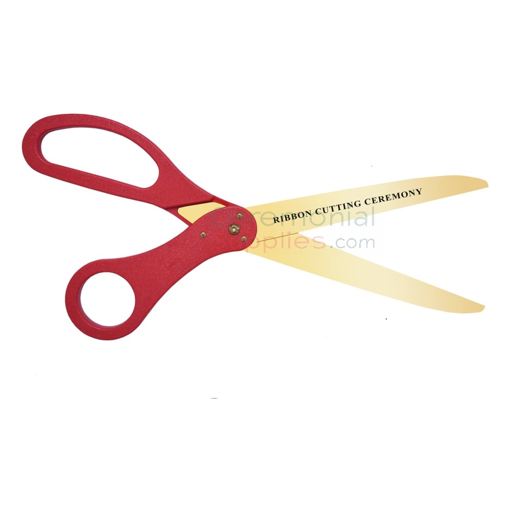 36 Red Ribbon Cutting Scissors with Gold Blades