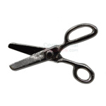 Ceremonial scissors lapel pin in silver color.