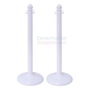 Main View of assembled 2 Piece White Plastic Stanchion Set.