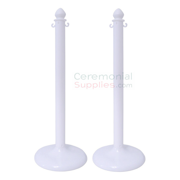 Main View of assembled 2 Piece White Plastic Stanchion Set.