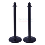 Image of two black plastic stanchions in upright position.