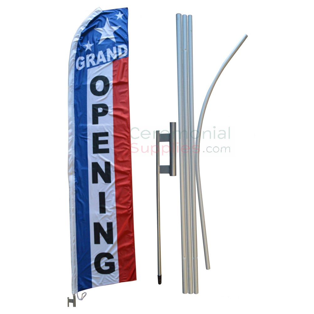 Three 3 Pack Swooper Flags & Pole Kits Open House Red White Blue Vertical 