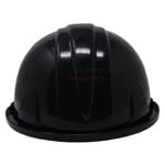 Rear angle of black groundbreaking hard hat.