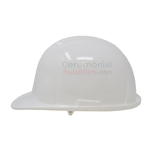 Side view picture of a White Groundbreaking Hard Hat.