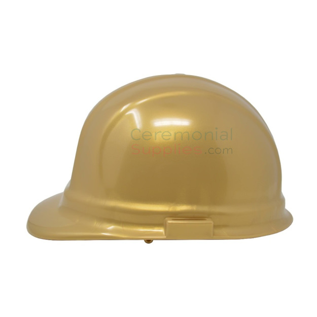 Side view picture of a Golden Groundbreaking Ceremonial Hard Hat.
