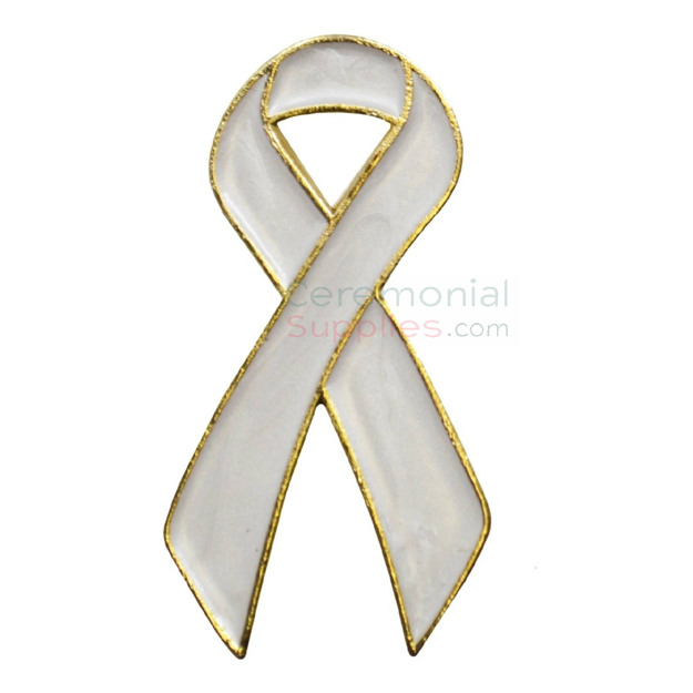 Picture of a White Looped Ribbon Awareness Lapel Pin.
