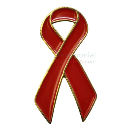Picture of a Looped Red Support Ribbon Lapel Pin.