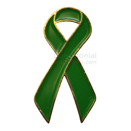 Picture of a Green Support Ribbon Lapel Pin.