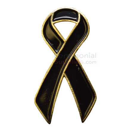 Picture of a Black Looped Ribbon Lapel Pin.