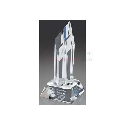 Photo of a Summit Business Award standing upright.