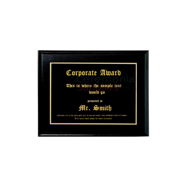 A front view of a 10 X 8 Black Recognition Plaque.