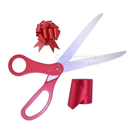 36 Red Ribbon Cutting Scissors with Gold Blades