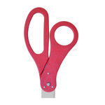 Close up of red custom ribbon cutting scissors handles.