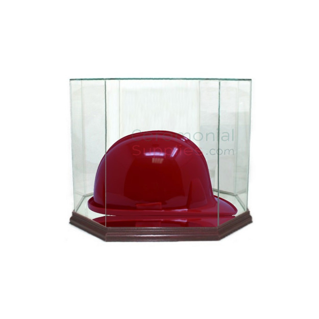 Picture of octagonal hard hat display with hard hat inside.