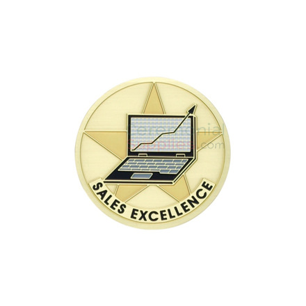 Image of a Sales Excellence medal that presents a computer visualizing the rising charts.