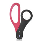 Personalized two-tone handle ceremonial scissors in red and black.