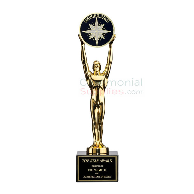 Image of the Accomplishment Champ Award that features a figurine holding up a shining star.