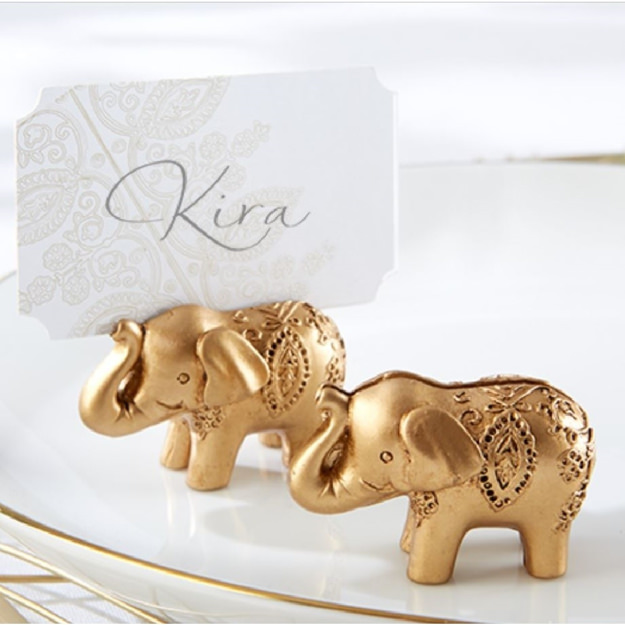 Front view of a Embossed Golden Elephant Card Holder.