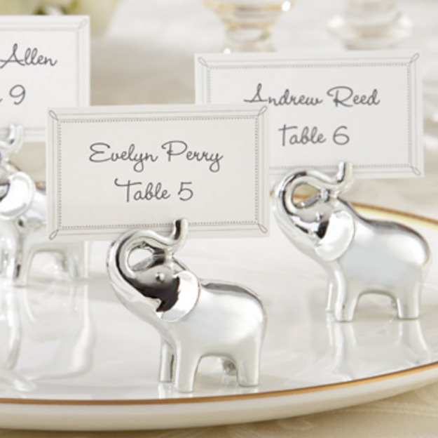 Picture of a Silver Elephant of Blessings Place Card Holder.