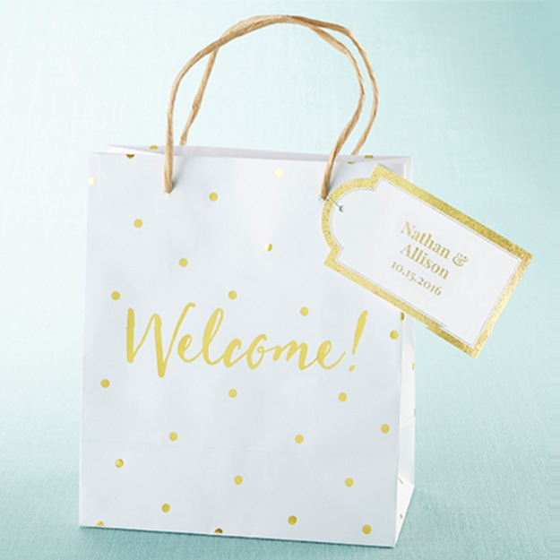 View of Golden Polka Dotted Welcome Bags.