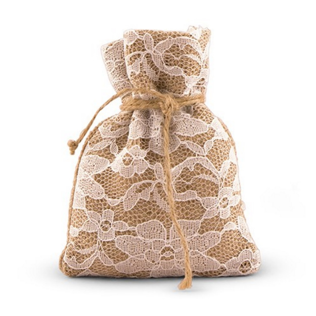 Front view image of the Burlap and Lace Favor Bag.