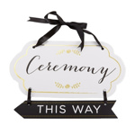 Photo of a Gold Accented Ceremony Guide Sign pointing left.