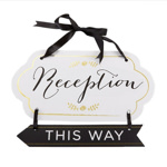 Picture of a Gold Accented Reception Guide Sign ponting left.