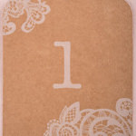 View of an upclose Wedding Lace Number Tag.