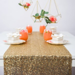 View of a Shimmery Gold Table Runner displayed