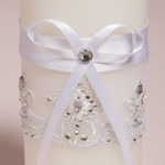 Close up view of a Ribbon and Lace Unity Candle.