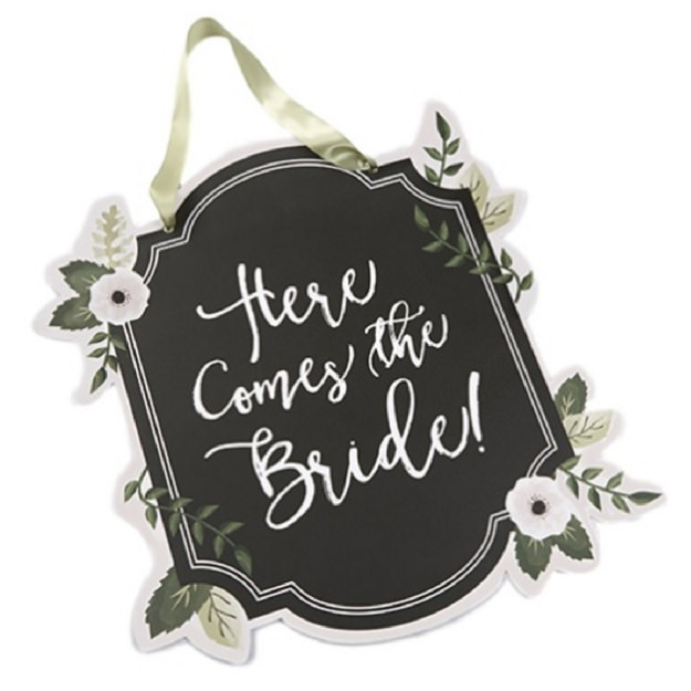 Image of a Here comes the Bride Floral Sign.