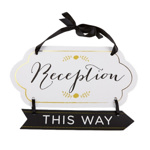 Image of a Gold Accented Reception Guide Sign pointing right.