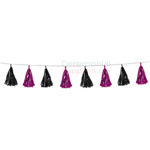 Image of a black and purple festive tassel garland.