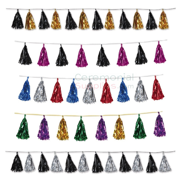 Picture of multicolored tassel garlands.