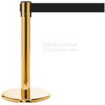 Photo of the luxury brass mini stanchions with the black retractable belt.