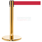 Photo of the luxury brass mini stanchions with the Red retractable belt.