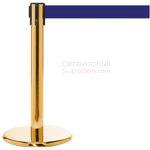 Photo of the luxury brass mini stanchions with the Blue retractable belt.